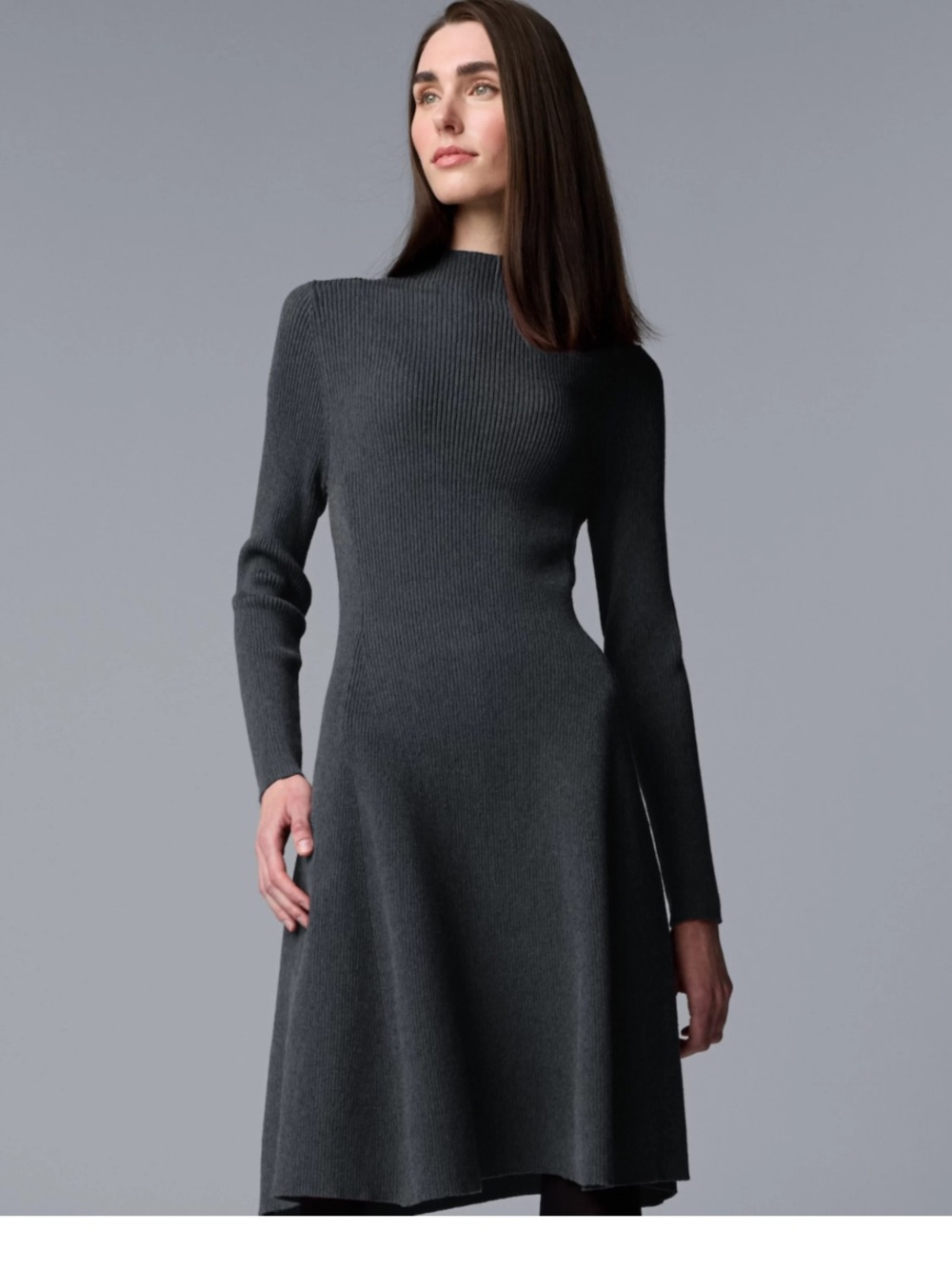 Simply Vera Wang Dark Charcoal fit and flare sweater dress NEW